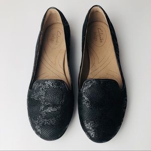 Clarks Leather Valley Lounge Snakeskin Flat 7M